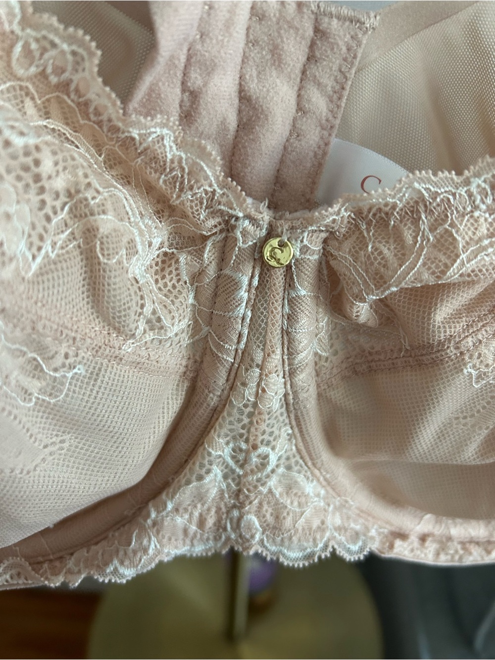 Cacique 42DDD Bra Modern Lace Covered Full Coverage Beige Floral - Picture 5 of 9